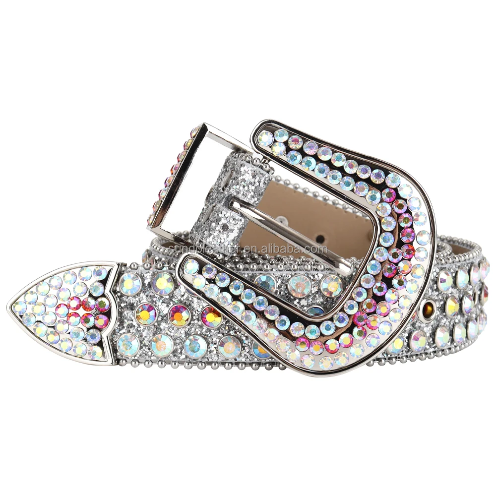 Ремень в стиле унисекс, Роскошный дизайнерский пояс из искусственной кожи, со стразами, в западном стиле, Bb Simon