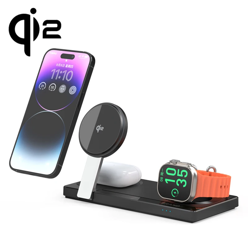 Custom Logo Qi2 Foldable Smart in Fast 15w Magnetic Wireless Charger  for Android iPhone Cell Phone