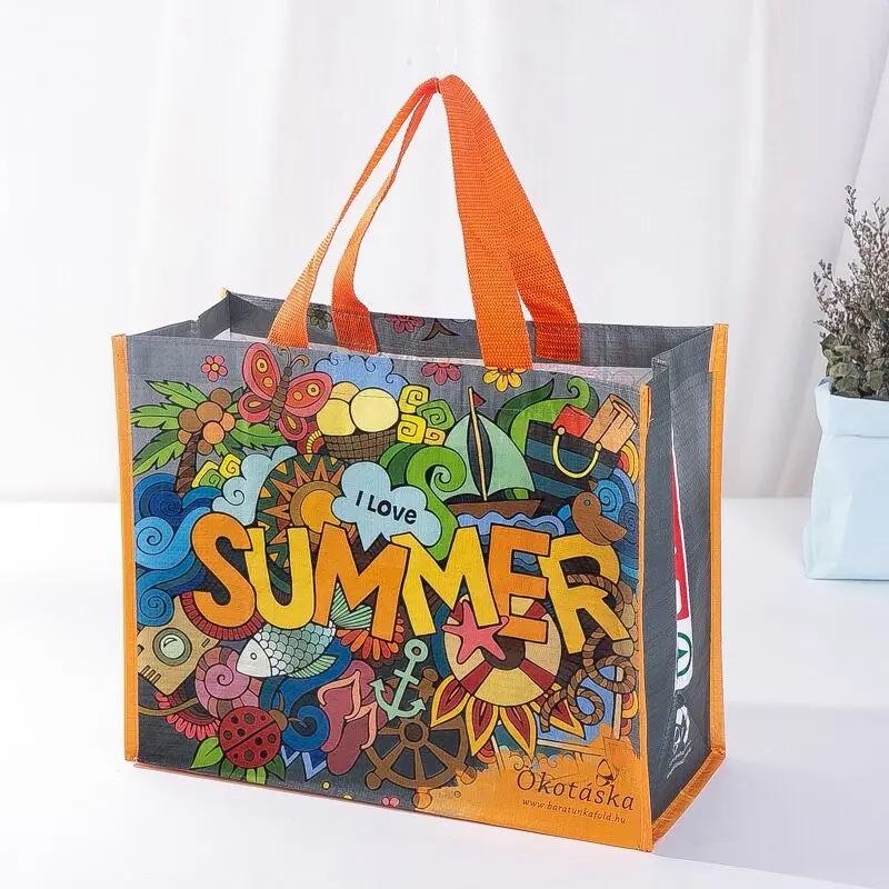 Eco friendly waterproof photo CMYK printing  pp woven shopping bag recyclable laminated pp woven tote bag