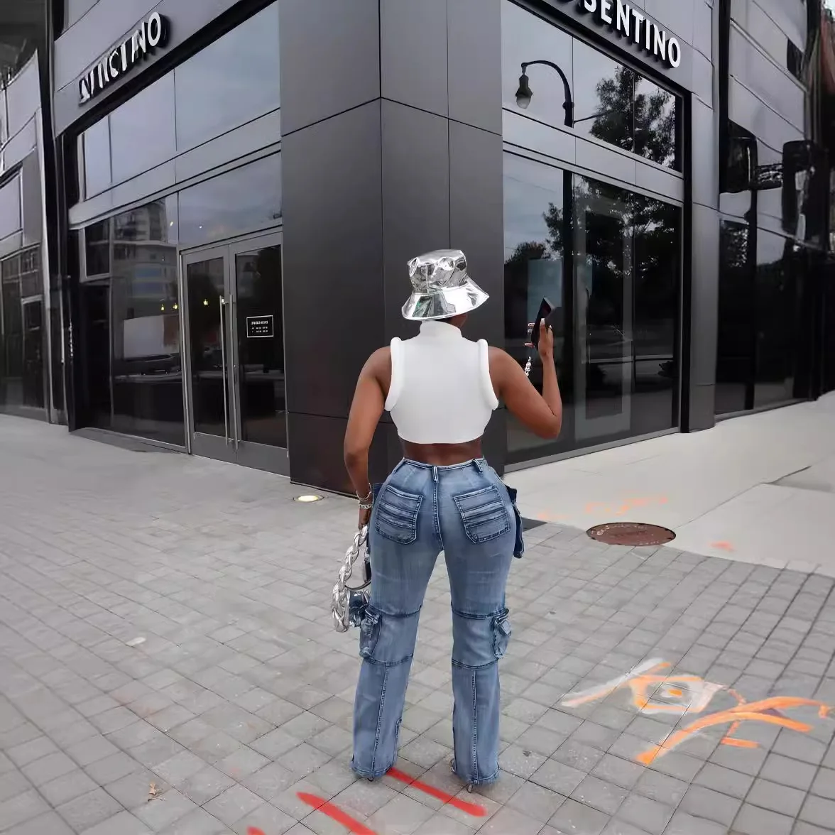 Cargo Jeans Women Big Pocket Loose Female Denim Pants 2024 Spring Winter Casual Straight Trousers with Multi Pockets