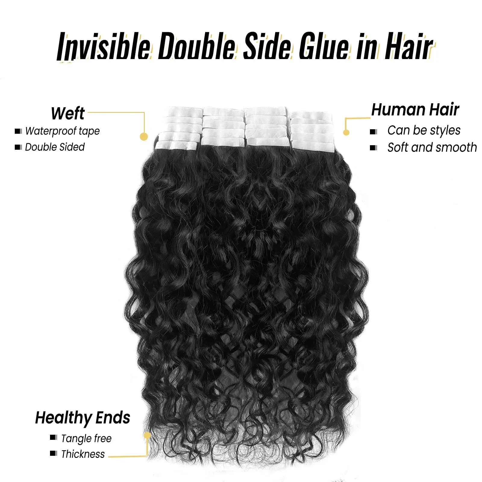 Deep Wave Tape In Human Hair Extensions Remy Hair Natural Color Skin Weft Tape In Extension_voghion.com