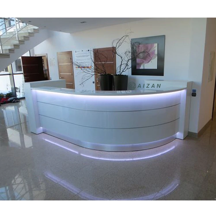 Curved Office Reception Desk Table Modern Office Furniture Luxury White Information Desk Counter