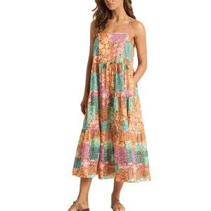 Custom High Quality Summer Causal Elegant Sleeveless Floral Pattern Dress Maxi Dress Digital Printing Long Rayon Hawaiian Dress