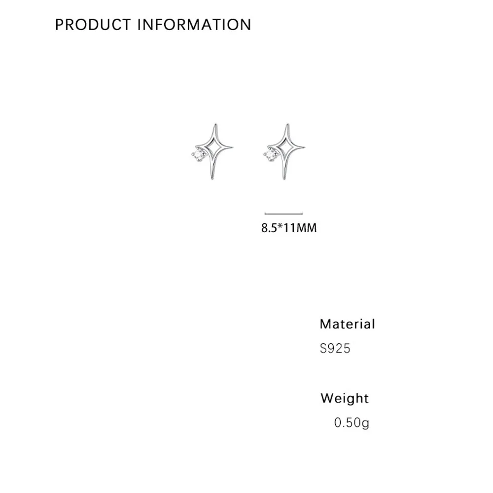 Crystal Zircon North Star Hollow Star S925 Sterling Silver Stud Earrings for Women Jewelry Accessories YB-XY-425