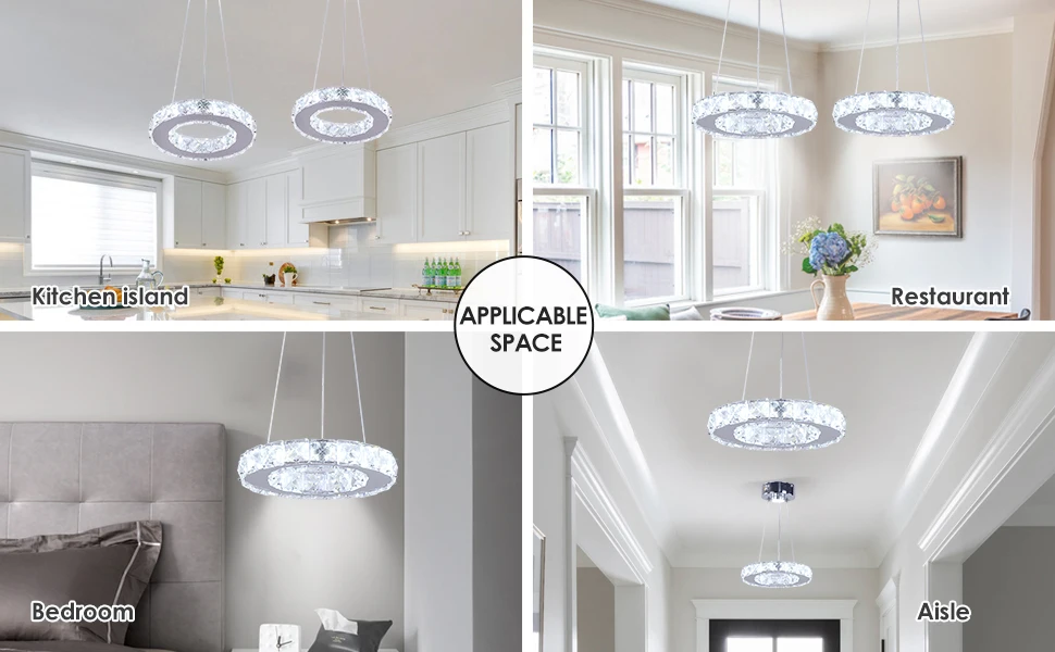 Modern Crystal Chandeliers LED Pendant Lighting Round Ring Flush Mount ...