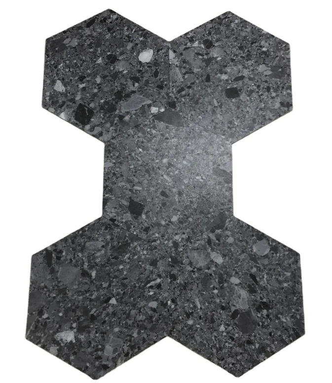 Hexagon Waterproof Peel And Stick Floor Tiles Marble Pattern Wood Grain