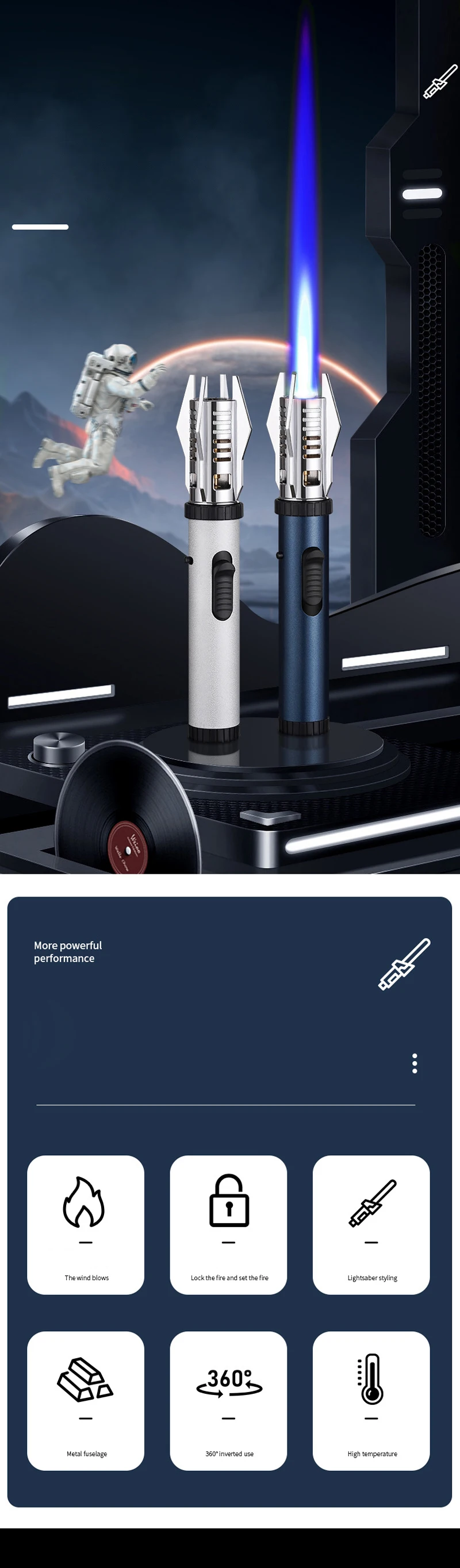 Hyk39 Lightsaber Handle Shaped Jet Flame Lighter Metal Lockable