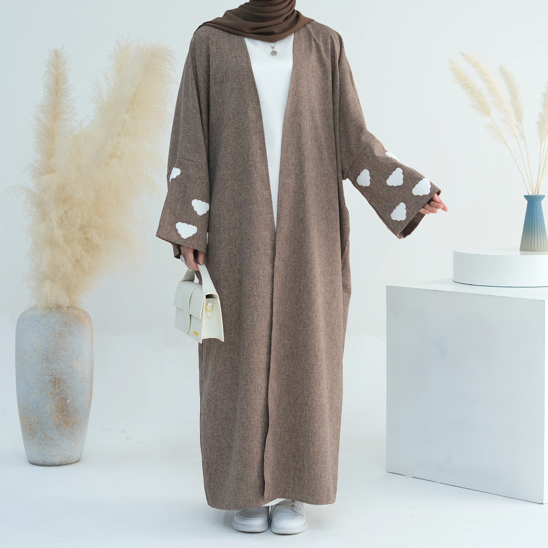 2024 New Arrival Linen Abaya Solid Color With Cloud Plain Abaya Turkey Muslim Women Dresses EID Ramadan Islamic Clothing Abaya