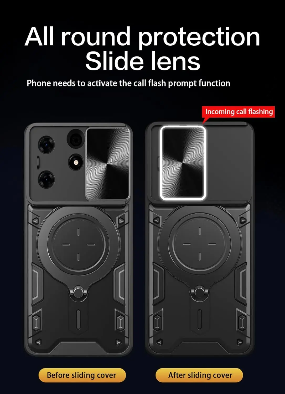 Ring Holder PC Phone Case for Tecno Spark Go 2024 Armor Design Shockproof Car Mount Magnetic Slide Camera Back Cover