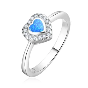 Elegant 925 Sterling Silver Blue Opal Heart Shaped Ring Fashionable Rhodium Plated Engagement Wedding Gift Jewelry