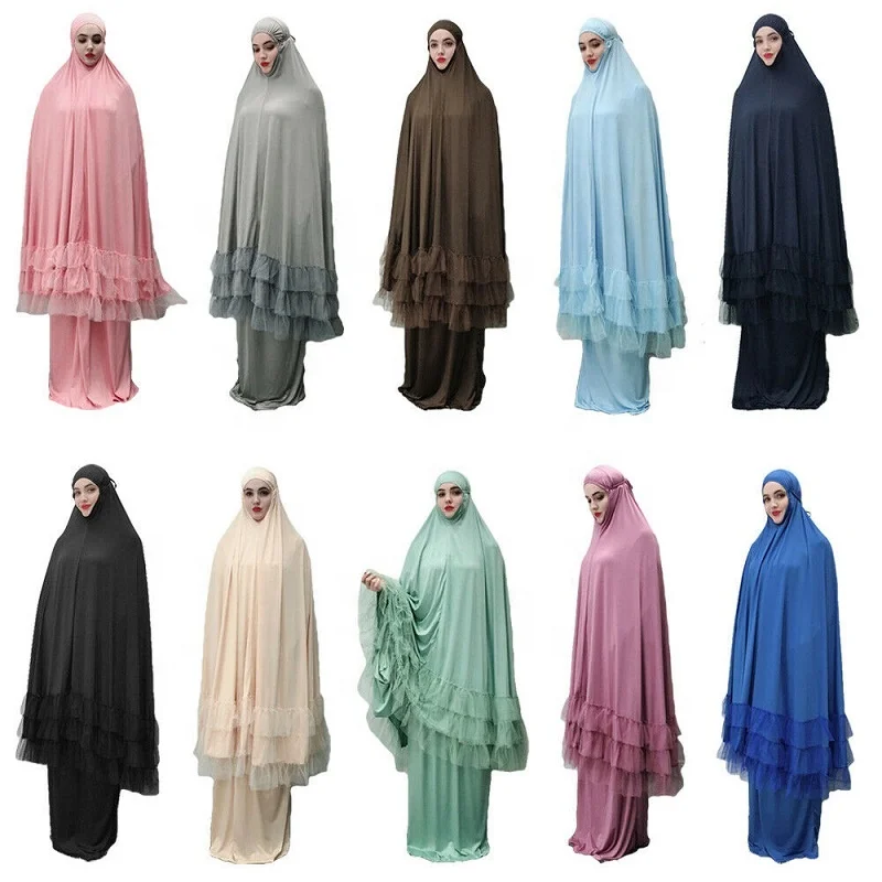 2 piece women prayer hijab dress dubai muslim khimar jilbab overhead abaya
