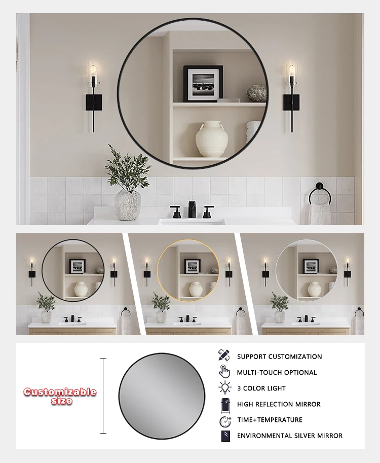 product decorative living room espejos grandes para salon big wall home decor brushed large metal frame circle mounted bathroom mirrors-7