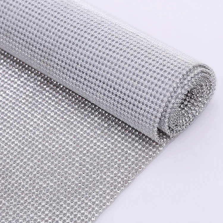 Factory Wholesale Glass Crystal Rhinestones 45x120cm Metal Net Rhinestones White ab Aluminum Metal Mesh for Garment