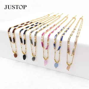 Wholesale Customizable Gold Pendant Necklace Link Trendy Natural Stone Rose Quartz Stainless Steel Jewelry Geometric Design