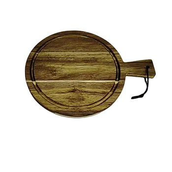 Round acacia wood cutting board can be used for pizza and steak trays