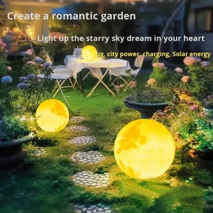 IP65 Waterproof Outdoor LED Moon Lamp Solar Dimmable 3500K Warm White Atmosphere Garden Layout for Courtyard Garden Lighting