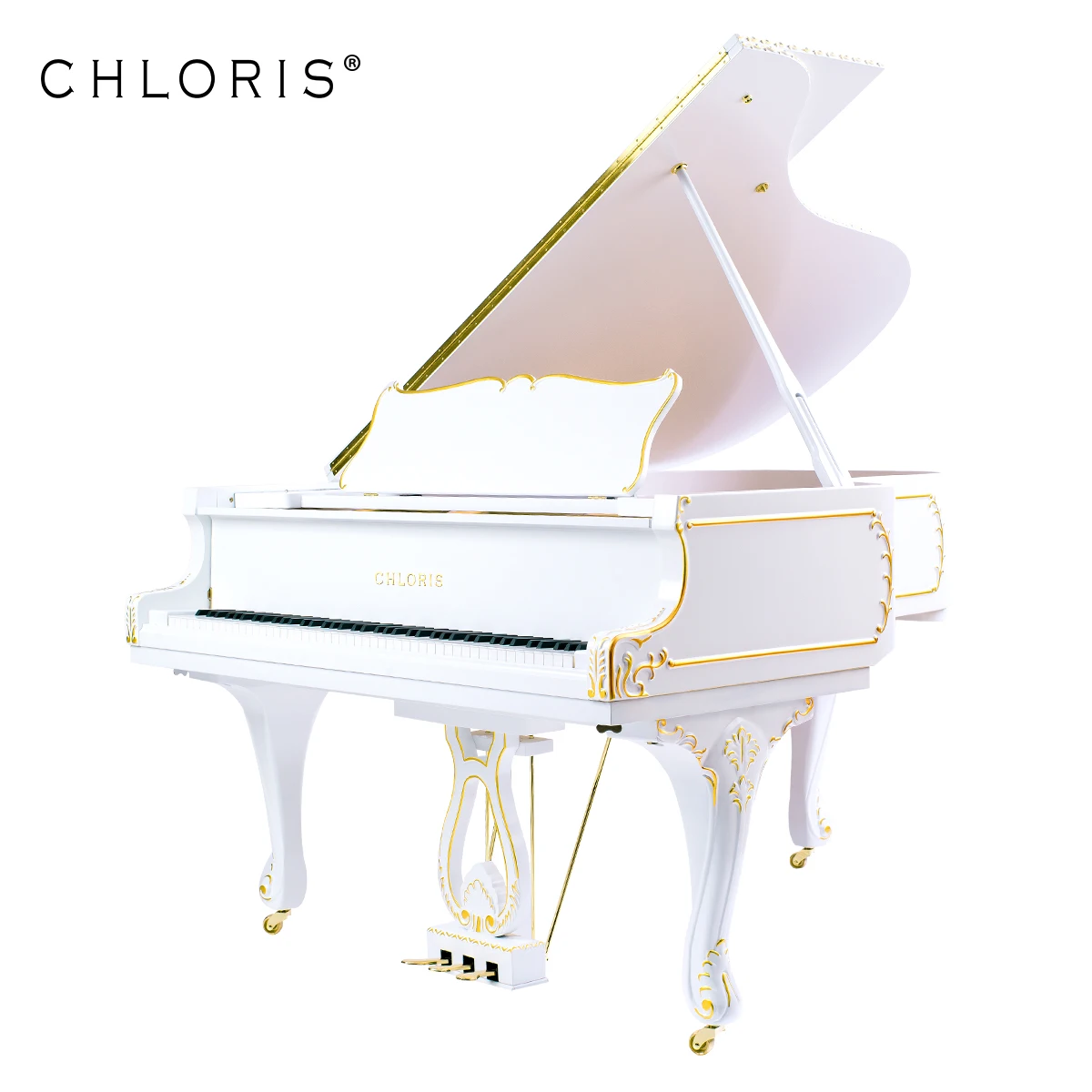 グランドピアノ様 White Carved Rococo Grand Piano with 88 Keys & Matched Bench OEM