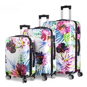 Hard Shell Custom Hard Shell 4 Wheels Luggage Bag Travel Suitcase Sets of 3 Flower Beautiful Trolley case
