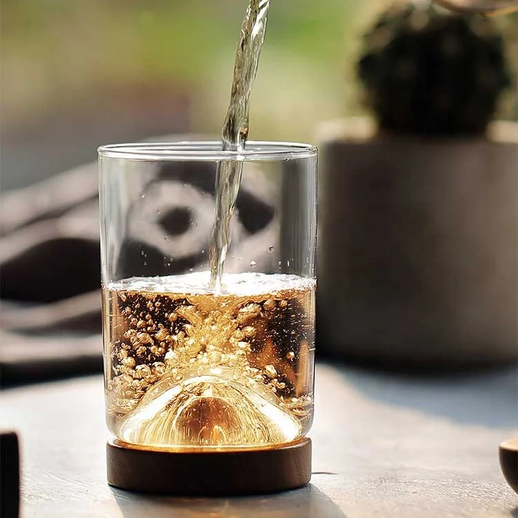 Modern Personalized Transparent Coffee Printing Custom Wooden Holder Glass Tea Cup