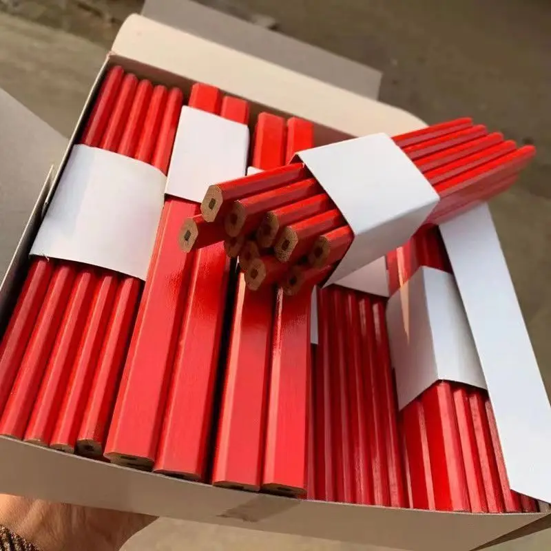 Wholesale custom logo carpenter pencils 7 inches flat octagonal hard black promo gift woodworking construction pencils