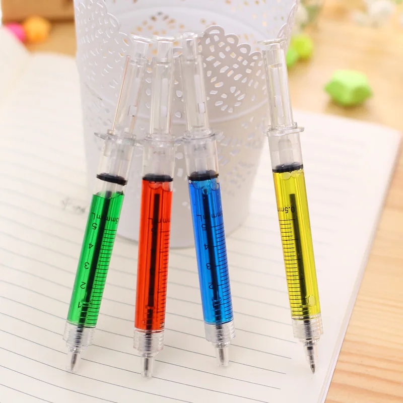 Customized Logo Syringe Shape Medical Injection Pens Promotional Gifts for Hospital Doctor Nurse Made Plastic Featuring Liquid