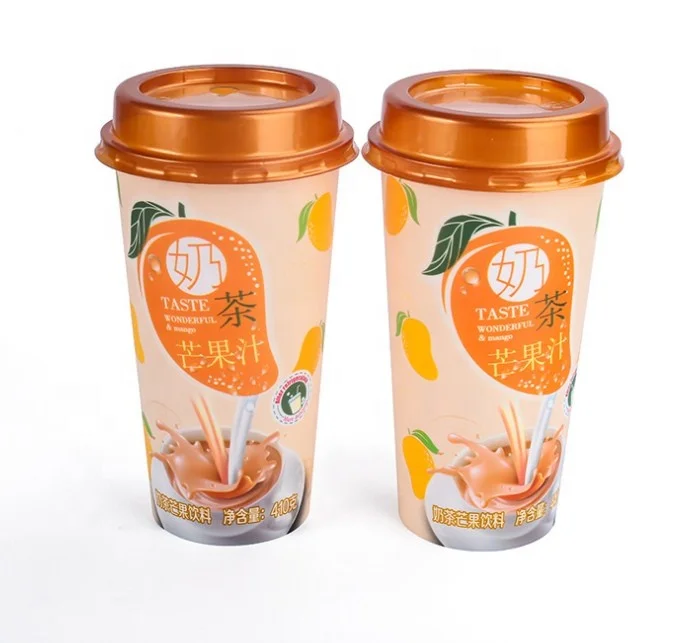 14 унций 400 мл впрыскиваемая чашка Boba для молока и чая в форме этикетки для напитков сока Питьевая полипропиленовая чашка IML чашка с крышкой для заводов