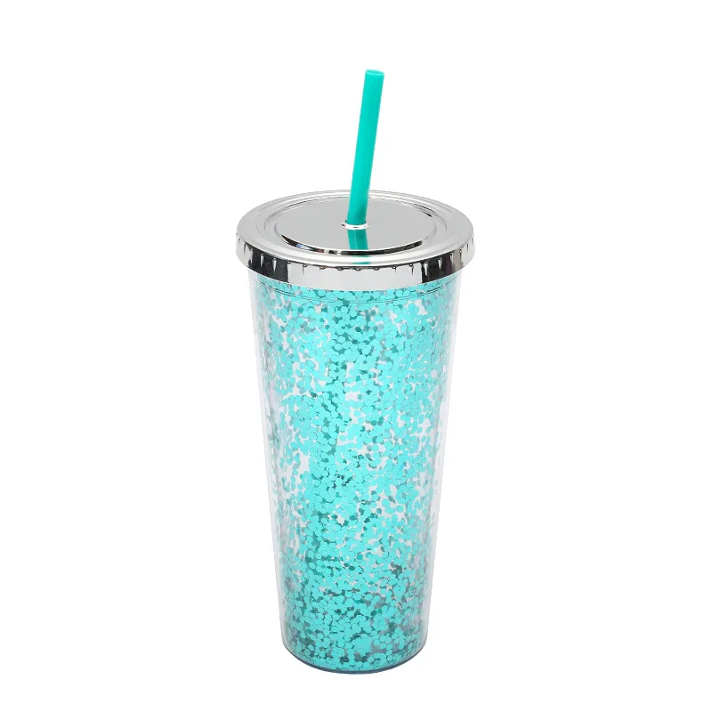 Tumblers Wholesale Bulk 24Oz Plastic Colorful Custom Skinny Tumbler with  Lid and Straw Double Wall Coffee Cup with Sequins