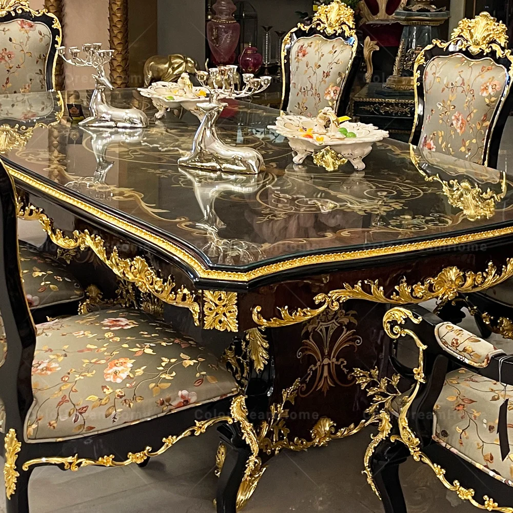 ロイヤル無垢材ダイニングテーブルと椅子セット8高級ルイフレンチ