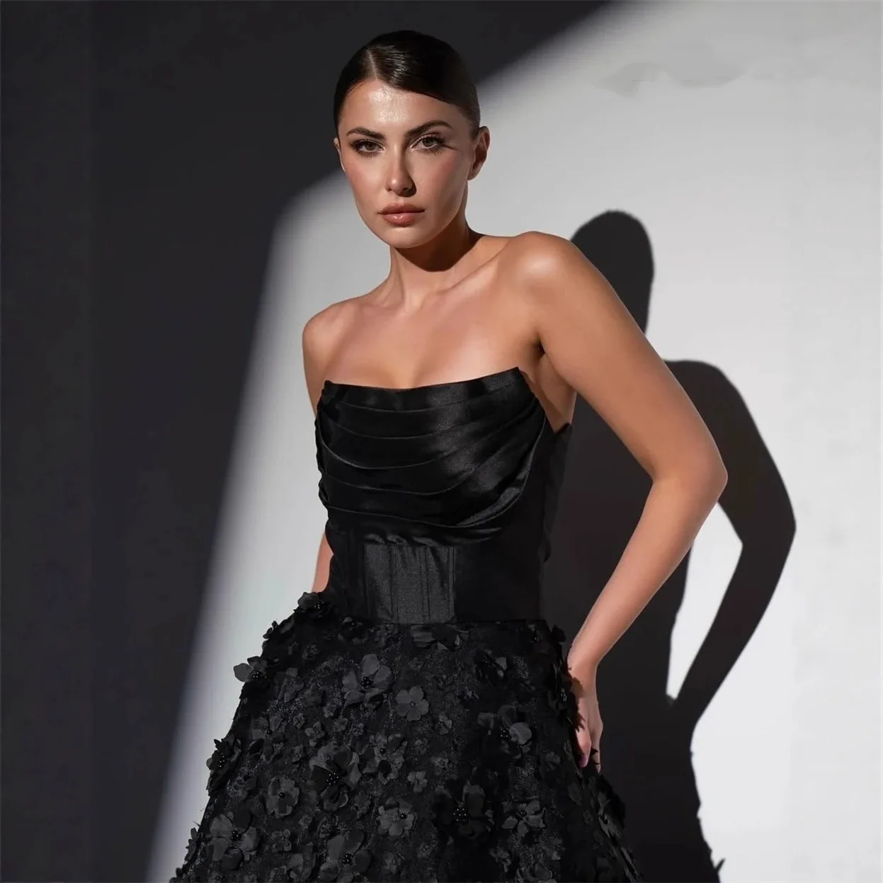 black long sleeve tulle dress Black Embroidered Tulle Belted Long Sleeve Mini Dress