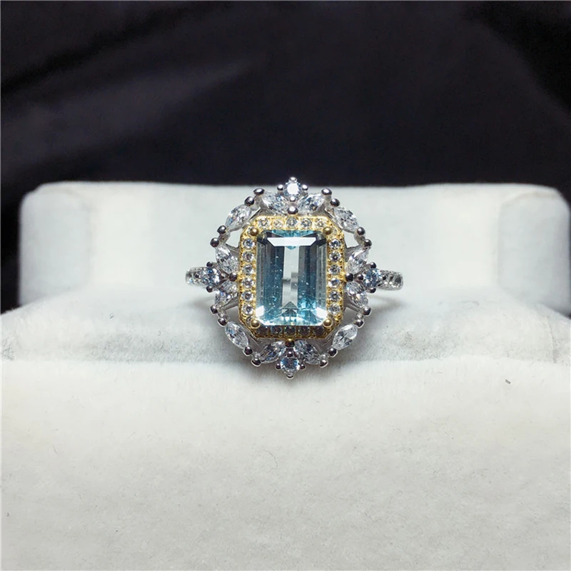 Bague En Argent Avec Saphir-quartz 9x10mm Et Pierres 2mm - Neuf Sans Emballage