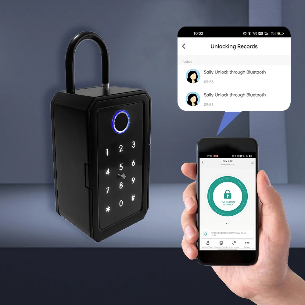 Smart Key Lock Box Tuya TTlock App WiFi Electronic Waterproof Wall Mount Fingerprint Door Lock Security Air Bnb Lock Box