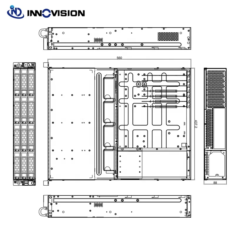 Compact 2U 12bay Rack Server Chassis L560MM Option 12GB Mini HD  Nvme Hotswap Backplane
