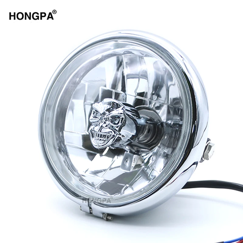 HONGPA 5 3/4 5.75 inch Round Motorcycle Headlight Halogen Head Lamp with Lampshade Cover Retro for all 12V Modified Motorcycles and Harley 