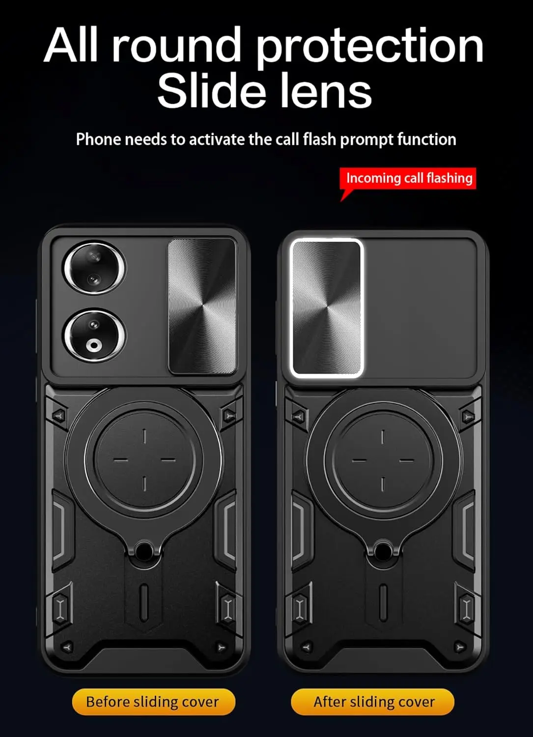 Slide Camera Lens Cover for Huawei Honor X6B X9B X9A X8B X7B Metal Ring Rotation Kickstand Shockproof Heavy Duty Protective Case
