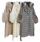 Fur Coat Fox Furfur QIUCHEN QC21087 Fashion Winter Belted Luxury Fur Jacket Big Fox Fur Collar Long Wool Coat For Women