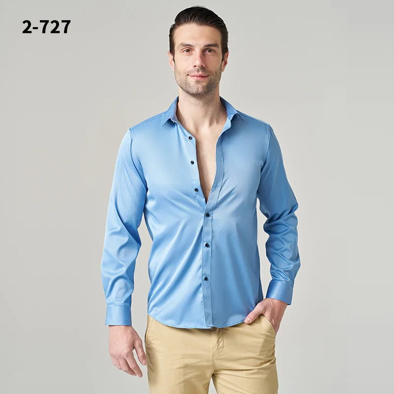 Custom LOGO High Quality Business Solid Color Anti-wrinkle White Tuxedo Formal Long Sleeve Shirt for Men