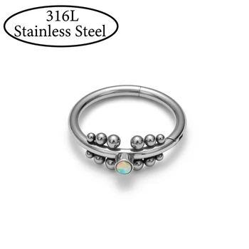 316L Stainless Steel 14G 16G 20G Nose Piercing Ring  Fashion Earrings Segment Clicker Hinged Rings Opal Women Body Jewelry