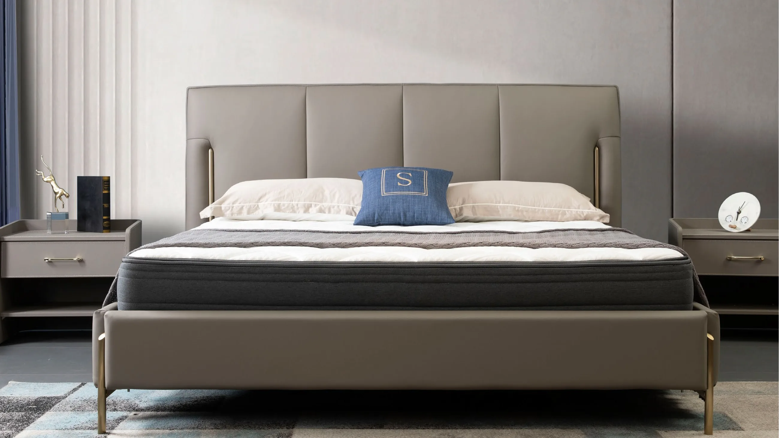 2022 Modern Luxury Solid Wood Frame Genuine Leather Cover Double Bed