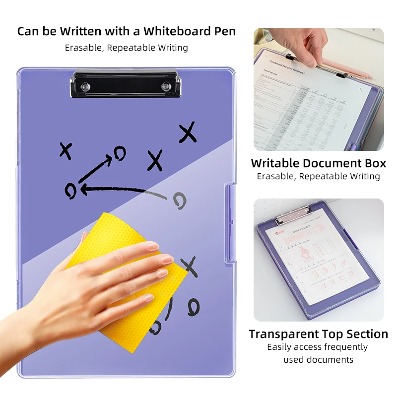 PRAISE Clear Visible Top Panel Storage Clipboards Plastic Side Opening Clip Boards Nursing Clipboard Folder