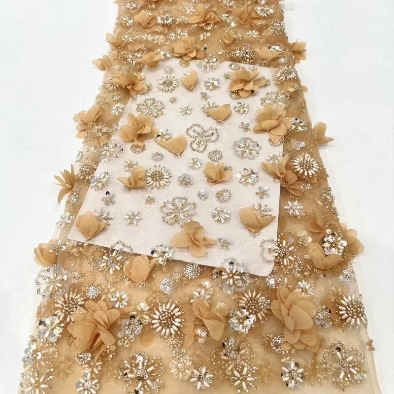 Ruban Dentelle Vintage Avec Perles Et Fleurs - 5,5cm De Large - Abricot - 1mètre - Parfait Pour Robes De Mariée Et Décoration