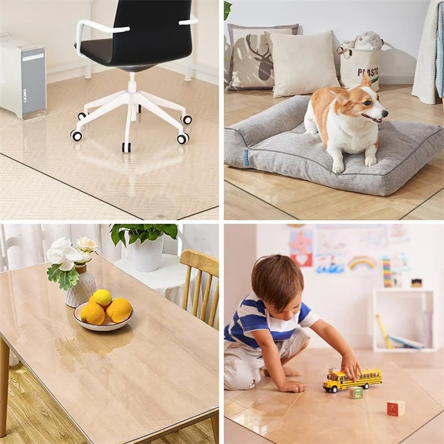 Custom Tempered Glass Office Chair Mats for Carpet or Hardwood Floors, Computer Floor Protectors