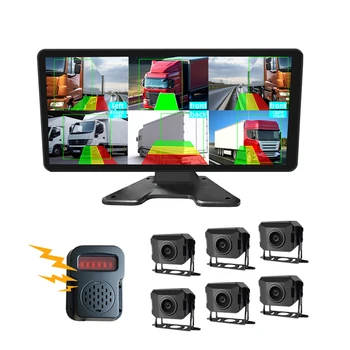 10.36 Inch IPS 6 Channel with ADAS Voice Alarm LCD Touch Display Screen Truck BSD Blind Spot 720P AHD AI Bus Truck Monitoring