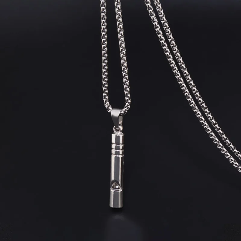 BINSHUO Hip Hop Stainless Steel Zircon Charm Skateboard Whistle Fashion Charms Pendant Necklace for Men