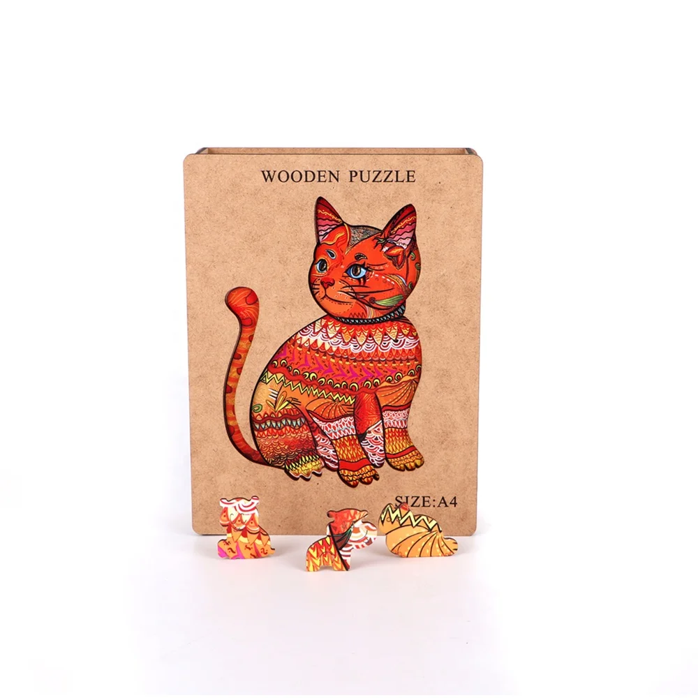 500 Piece Wooden Jigsaw Puzzle For Adults - White Cat Art Puzzle, 20.4x15 Inches, With Poster & Storage Bag