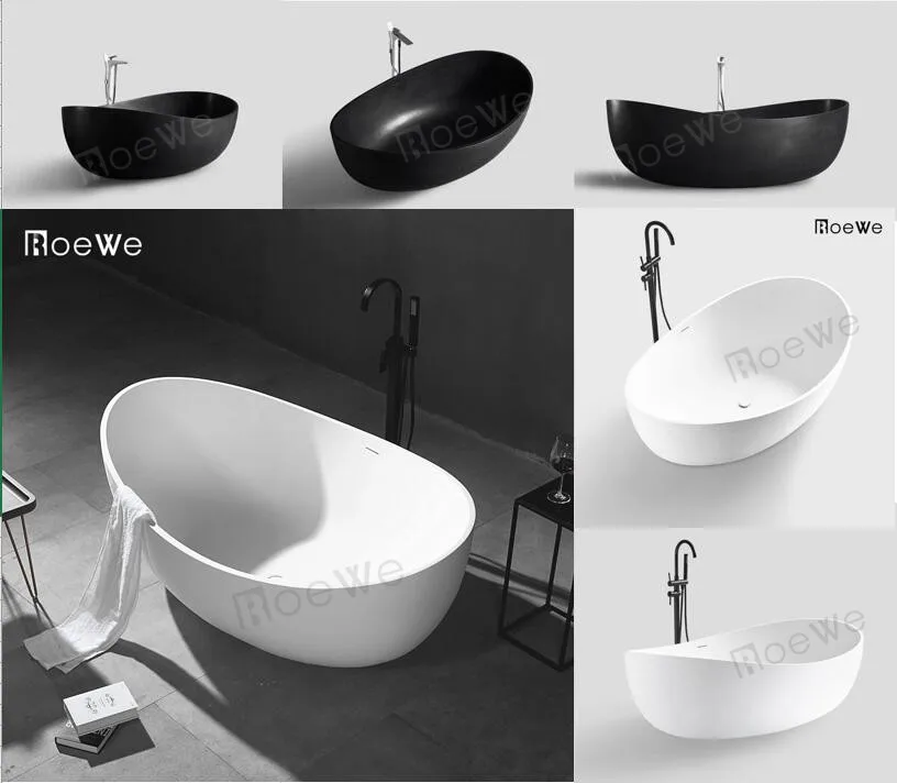 White Freestanding Cast Stone Bath Tub Solid Surface Composite Stone