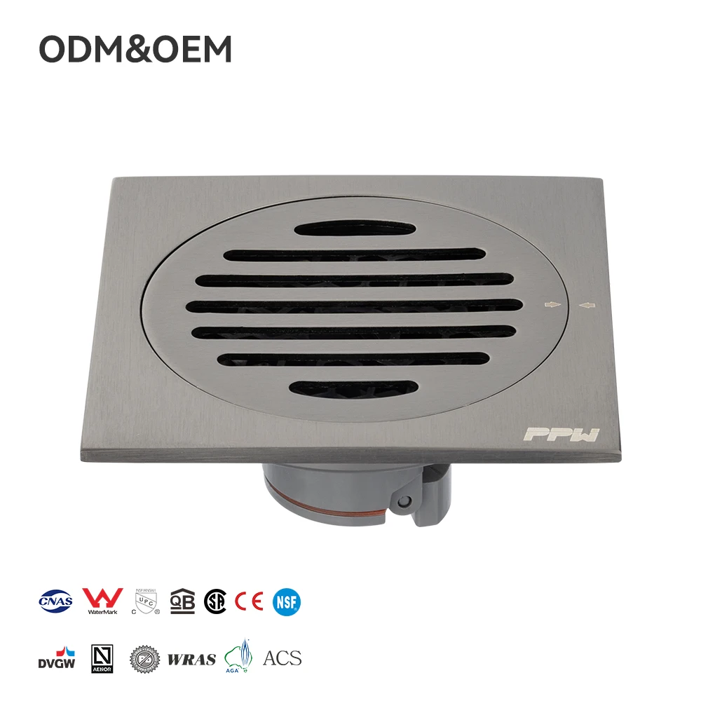 PPW High Quality 4 Inch Anti-Odor Anti-Corrosion Stainless Steel Square Floor Drainer Bathroom Modern Design Shower Drain