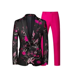 Men's Fashionable XL Two-Piece Jacquard Fabric Business Casual Suit Single Breasted Breathable Waterproof for Wedding Stage