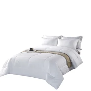 Pure White Printed Simple Style Hotel Quilt with Feather Silk Cotton Filling Brushed Fabric for Spring Autumn Winter