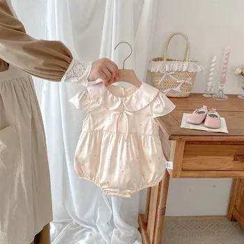 Ins Summer Korean Style Satin Floral Baby Jumpsuit for Baby Girls Casual Crawling Suit with Button Closure New Baby Rompers