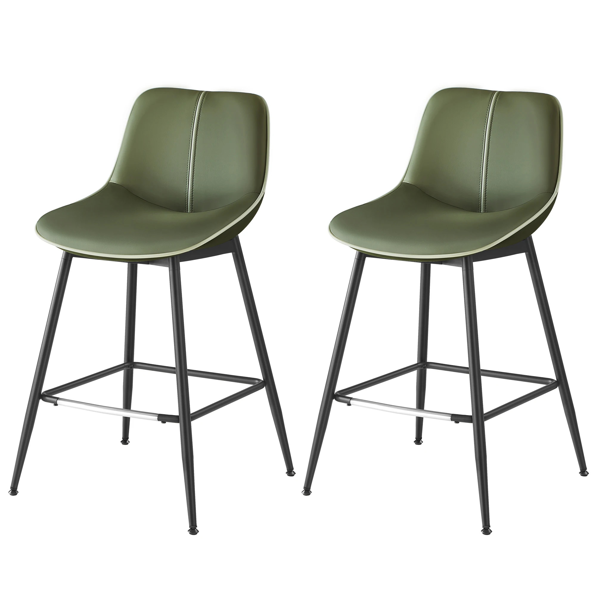 VASAGLE Synthetic Leather Bar Stools Set of 2 High Stool bar Chairs for Kitchen Island Green Bar Stools with Ergonomic Backrest